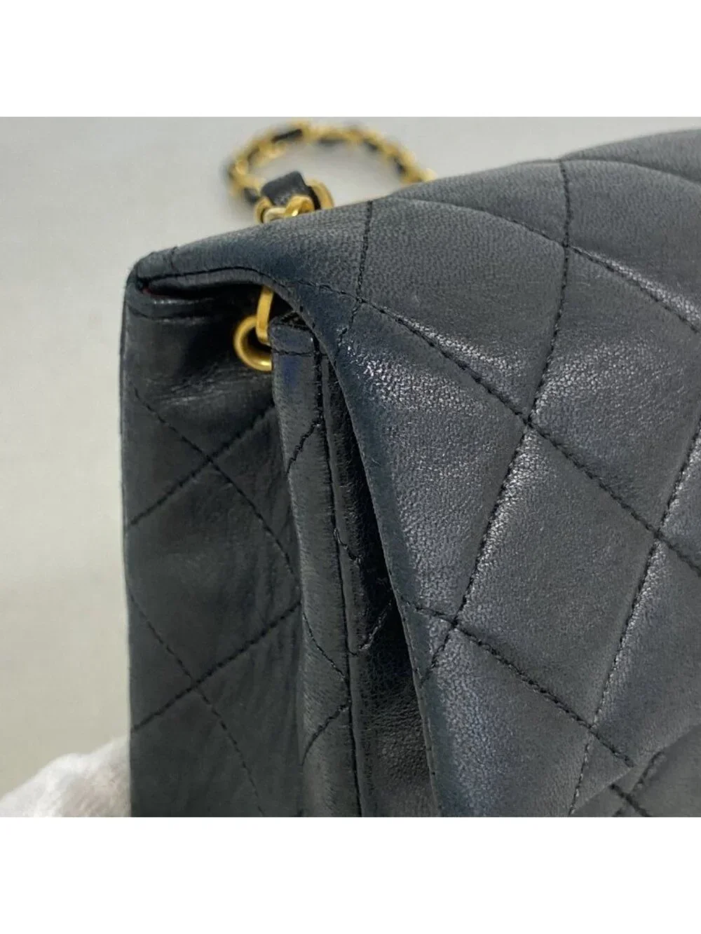 Chanel Shoulder Bag Quilted Lambskin Black Gold